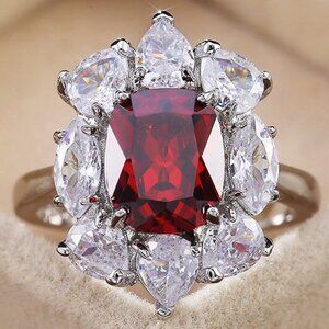 💞Red Oval Ruby Bright Romantic CZ Ring for Women, GPMB1439